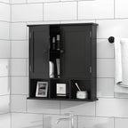 TaoHFE Black Bathroom Over The Toilet Storage Cabinet,Wall Medicine Cabinet Organizer with 2 Door Adjustable Shelves,Wooden M