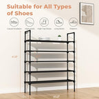 LANTEFUL 5 Tier Shoe Rack for Closet Shoe Organizer with 5 Hooks, Long Shoe Shelf Storage for Shoe and Boot Stackable Free St