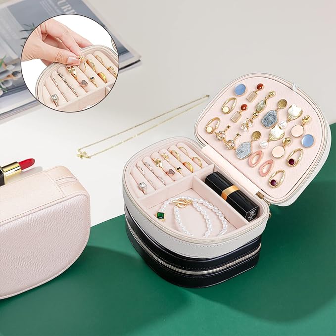 ProCase Travel Size Jewelry Box, Medium Portable Seashell-Shaped Jewelry Case, 2 Layer Mini Jewelry Organizer in PU Leather f