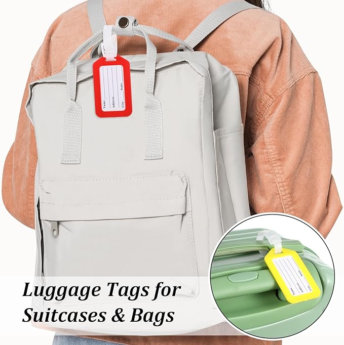 200 Pcs Luggage Tags, 10 Color Plastic Baggage ID Tags Pack Name with Blank Inserts for Suitcases, Backpacks, and Travel Bags