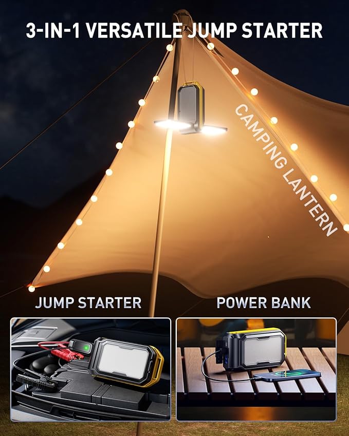 AUXITO Jump Starter: 6000A Car Portable-Battery Jumper Box with 4000LM LED Outdoor Camping Light and Power Bank Function Up