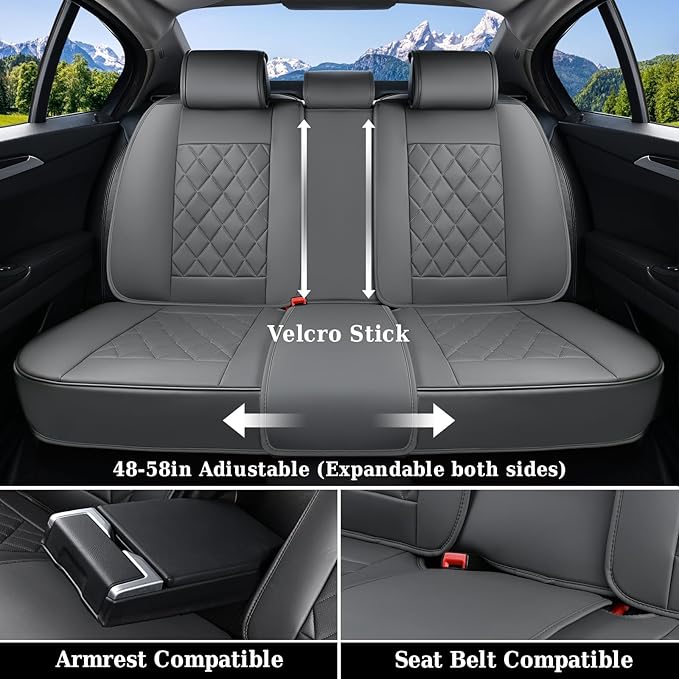 Coverado Car Seat Covers Full Set, Luxury Faux Leather Seat Covers for Cars, Waterproof Car Seat Protector, Gray Car Seat Cov