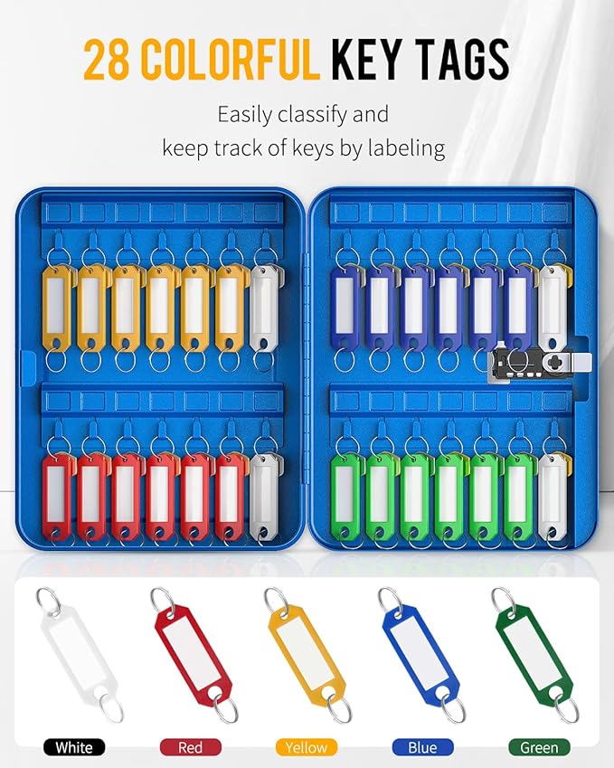 Uniclife 28 Keys Steel Key Cabinet with Resettable Code Blue Wall Mounted Key Organizer with Combination Lock Digital Securit