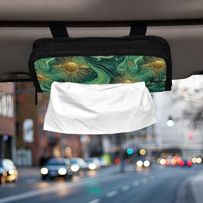 Car Tissue Holder Car Visor Organizer Tissue Box Holder for Car Sun Visor Organizer with Car Vehicle Accessories Essentials Interior for Women Men Teal Gold Swirl Sun Marble