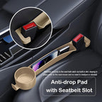 Car Seat Gap Plug with Storage Slot, Auto Gap Filler Organizer with Cup Holder, Universal Carseat Side Gap Filler Strip 2 Pack Between Front Seats & Console, Anti-Drop Pad with Seatbelt Holes, Beige