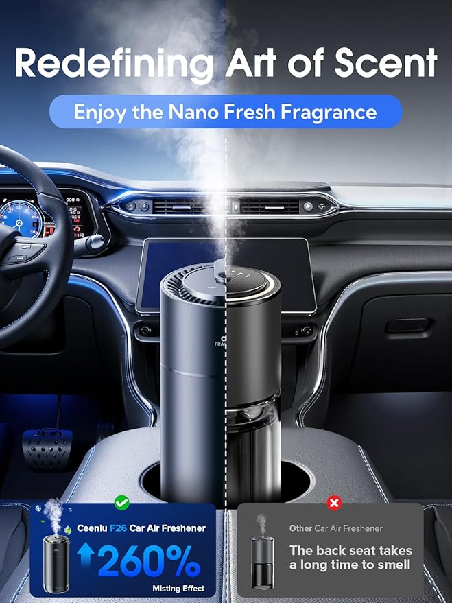 Ceeniu Smart Car Air Fresheners, New Smell Experience By Ultrasonic Mist, Auto On/Off, Powerful Built-in Battery, Natural Fra