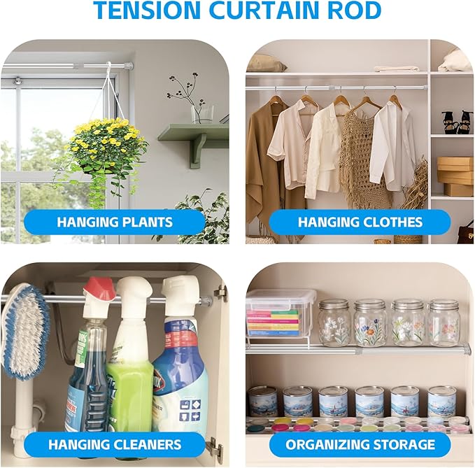 2 Pack Tension Curtain Rod 15.7-28 Inch, Small Short Adjustable Extendable Spring Loaded Rods for Windows Cabinet Blinds Clos