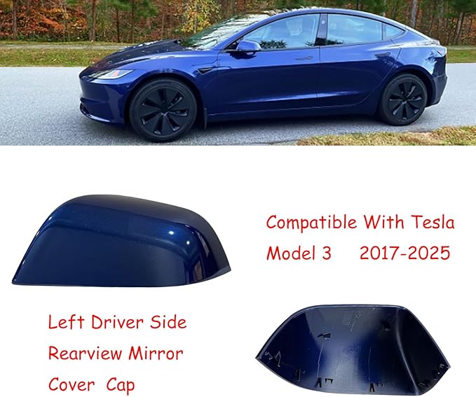 Compatible with Tesla Model 3 Side Mirror Cover Replacement 2017 2018 2019 2020 2021 2022 2023 2024 2025, Left Driver Side Rearview Mirror Cover Cap for Model 3 Accessories(Blue)