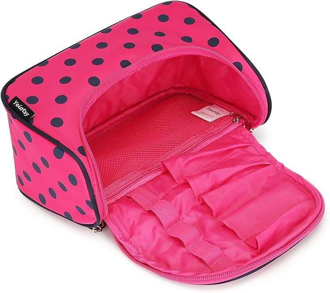 Yeiotsy Travel Cosmetic Bag for Women – Polka Dot Makeup Bag Organizer & Hanging Toiletry Bag
