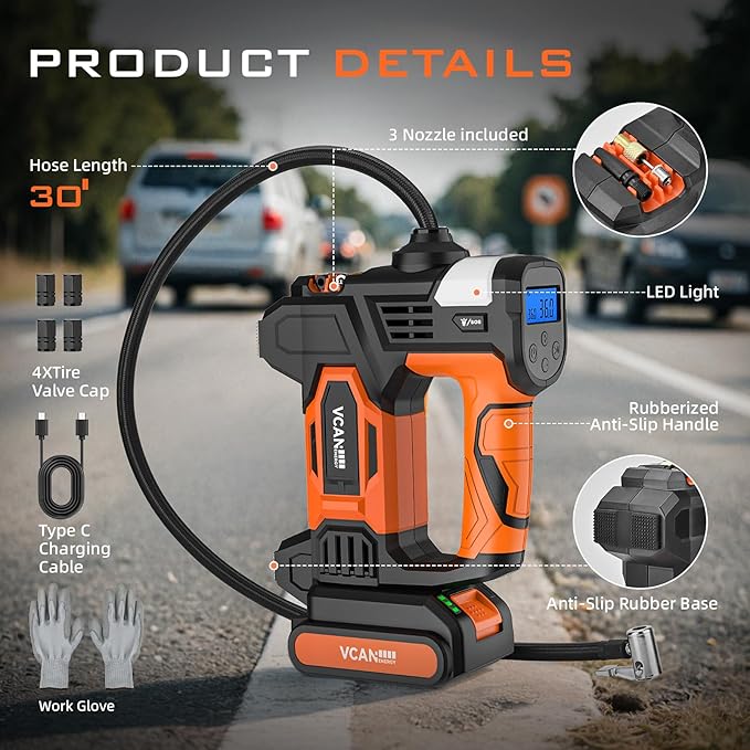 Tire Inflator Portable Air Compressor, 150PSI & 20 V Rechargeable Battery Powered Handheld Air Pump, cordless tire inflator 5X Faster Portable Tire Inflator for Car, Truck, Motorcycle, Bike, Balls