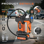 Tire Inflator Portable Air Compressor, 150PSI & 20 V Rechargeable Battery Powered Handheld Air Pump, cordless tire inflator 5X Faster Portable Tire Inflator for Car, Truck, Motorcycle, Bike, Balls