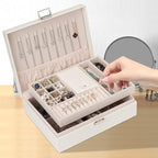 Jewelry Organizer Box for Girls Women - Double Layer Large Travel Jewelry Case with Gift Box/White