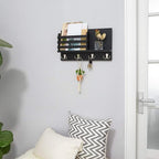 Dahey Wall Mounted Mail Holder Wooden Key Holder Rack Mail Sorter Organizer with 4 Double Key Hooks and A Floating Shelf Rust