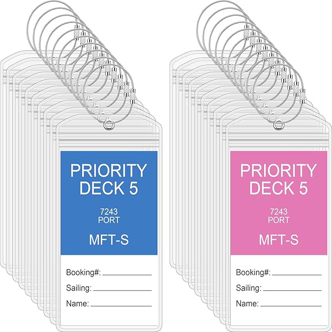 Clabby 50 Sets Cruise Clear Luggage Tags Holders Bag with Loops for Carnival, PVC Waterproof Tag for Travel Supplies