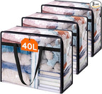 Lifewit 3 Pack Clear Clothes Storage Bags, 40L Plastic Blanket Storage Bag, Vinyl Foldable Moving Bags with Zipper, Closet Or