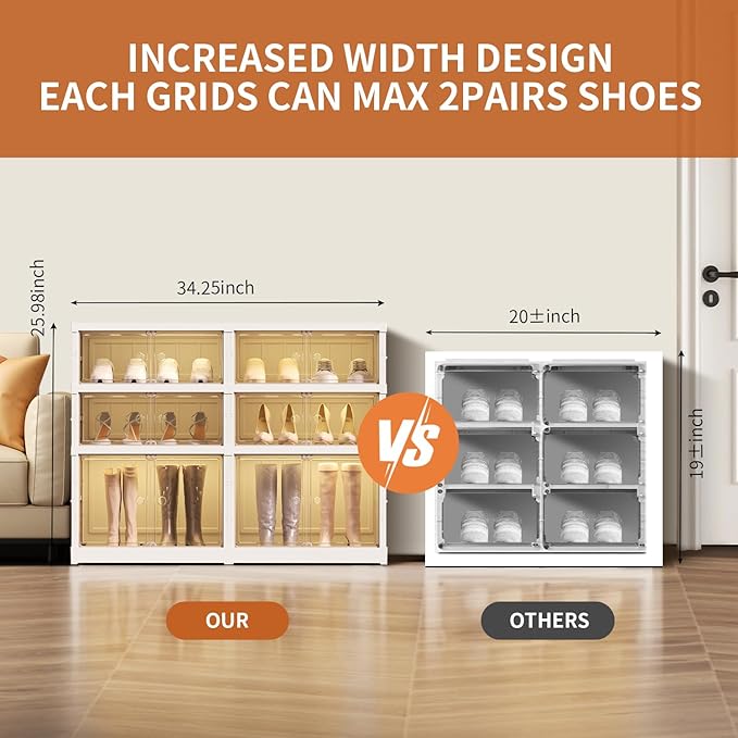 CIMLORD 3-Tier Foldable Shoe Rack Organizer for Closet 12Pairs Plastic Shoe Shelf Collapsible Shoes Storage Box Clear Shoe Bo