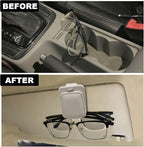 2 Pack Leather Car Sunglass Holder, Magnetic Leather Glasses Eyeglass Hanger Clip for Car, Sunglass Clip Glasses Holder for Car Visor-Beige
