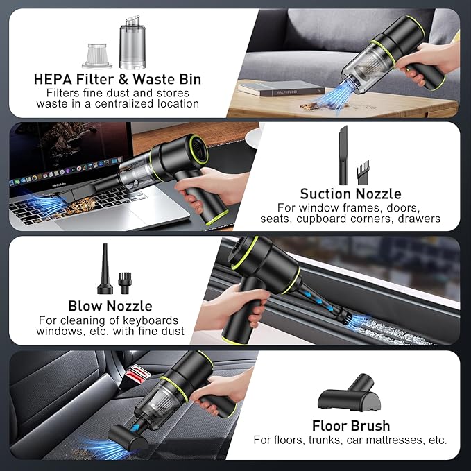 KMM Handheld Car Vacuum Cleaner, 9000PA Vacuum Cleaner & Air Duster, 120W High Power Vacuum Portable Cordless, Hand Held Vacu
