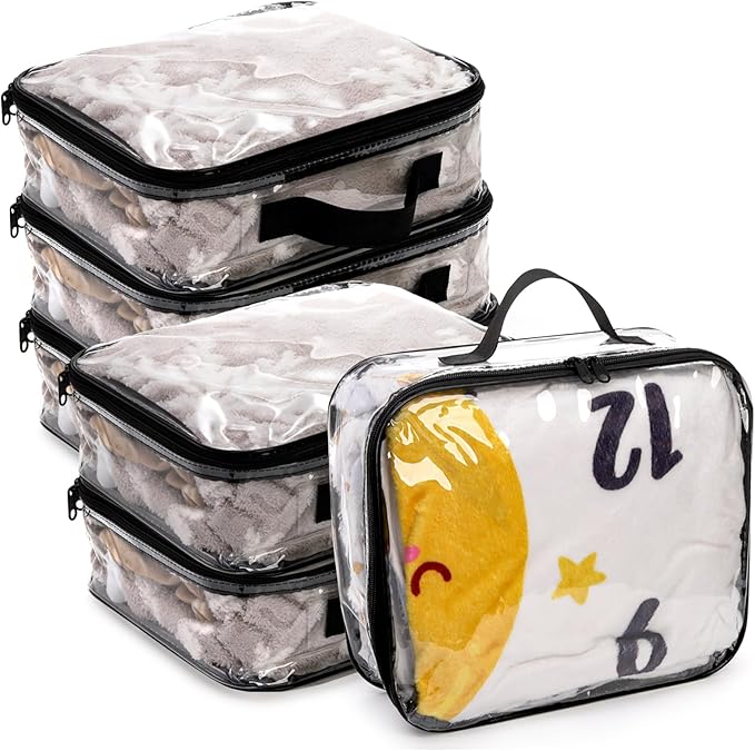 Fasmov 6 Pack Large Clear Travel Packing Cube, See-Through PVC Organizer, Vinyl Zippered Storage Bags Multipurpose Pouch with