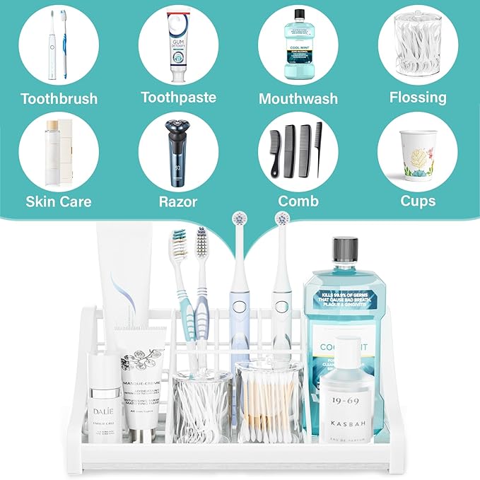 Toothbrush Holder Instant-Dry Organizer - Bathroom Countertop Organizer Kids Electric Toothbrush Toothpaste Holders - 7 Slots