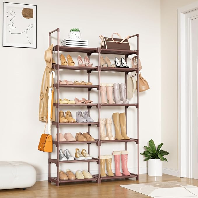 ROJASOP Shoe Rack Organizer, 8-Tier Metal Shoe Rack for Closet Entryway Garage, 26-32 Pairs Tall Shoe Boot Storage Shelf with