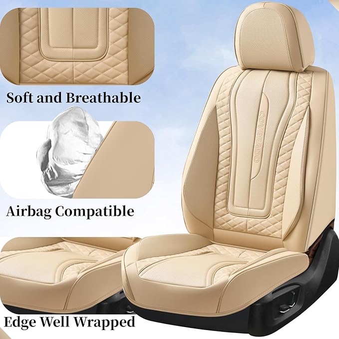 Coverado 9912 Car Seat Covers Full Set, Front Seat Cover and Back Seat Covers for Cars, Faux Leather Waterproof Seat Covers, 