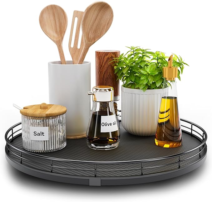 13" Lazy Susan Turntable Organizer for Table Top, Round Wooden Lazy Susan for Cabinet Kitchen Decor Centerpieces Coffee Table