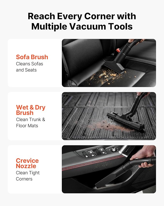 VEVOR 3-in-1 Shop Vac, 8 Gallon Wet Dry Shop Vacuum, 4.5 Peak HP Portable Vacuum Cleaner with Blower, Dual-Filter, 950W Input