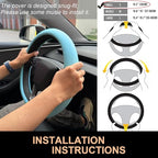 PINCTROT Nappa Leather Steering Wheel Cover for Tesla Model Y/3 Highland/Juniper, D Shaped 14 Inch Small Sized with Breathabl