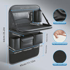 2 Pack Leather Car Backseat Organizer with Foldable Table Tray, Car Storage Organizer with Tablet Holder, Car Seat Back Protectors Kick Mats Travel Accessories