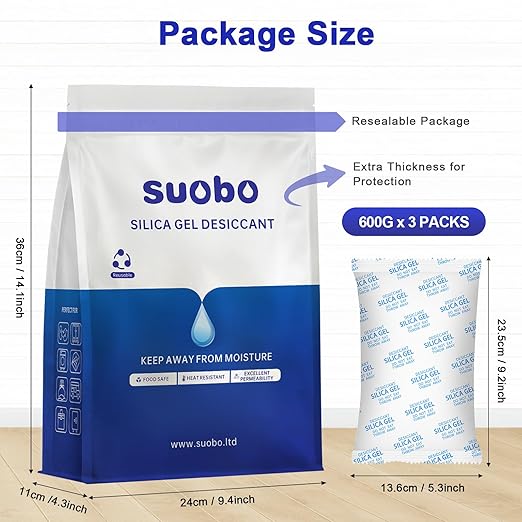 Large Silica Gel Packets, 600 Gram 3 Packs Desiccant Packs Reusable, Dehumidifier Packs for Car Desiccant, Large Moisture Abs