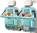 Backseat Car Organizer with Tablet Holder, 6 Storage Pockets Car Storage Organizer with Foldable Food Tray, Kick Mats Travel Accessories, 2 Pack BLue