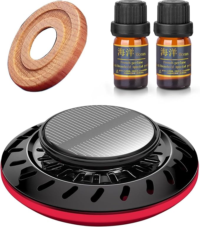 Kwak's Car Air Freshener,Rotating Solar Aromatherapy Essential Oil Diffuser Scent Car Decoration Car Interior Accessories(red