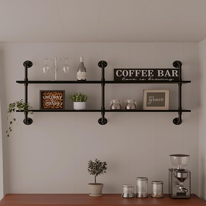 Industrial Pipe Shelf Shelving Bookcase, Wall Mounted Rustic Bookshelf, Floating Bookshelves for Wall,Retro Wood Metal Pipe I