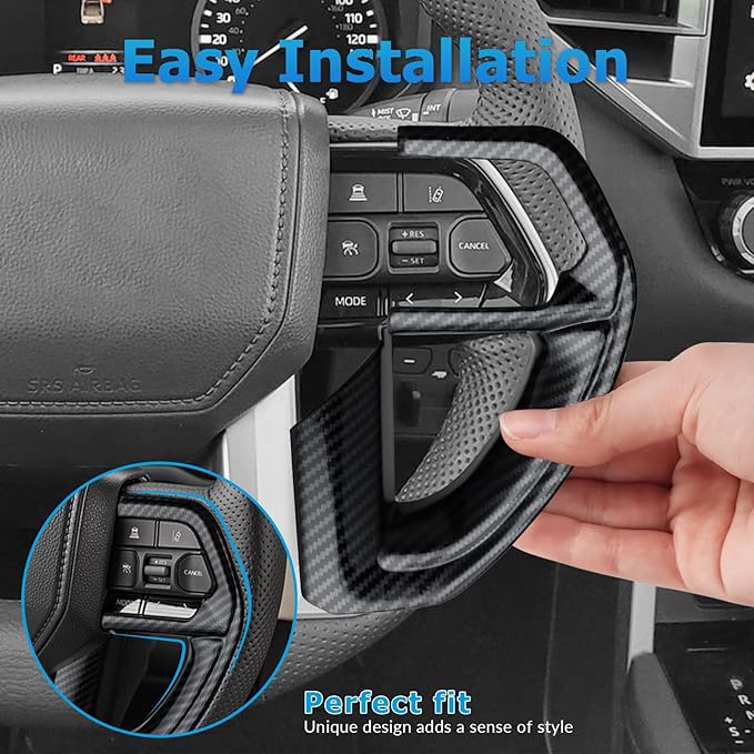INTGET 2PCS Steering Wheel Cover for 2022-2025 2026 Toyota Tundra Accessories Carbon Fiber Steering Wheel Protector Trim Interior for 2023 2024 2025 2026 Toyota Sequoia Accessories