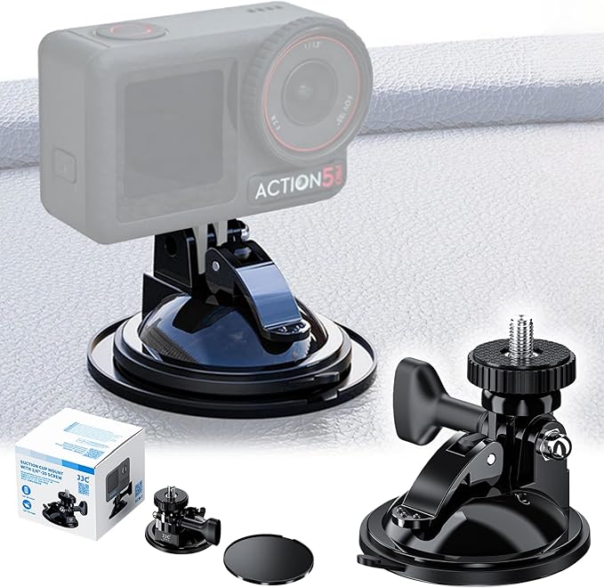 JJC Suction Cup Mount with 1/4"-20 Screw for DJI OSMO Nano Action 6 5 Pro 4 3 Action Camera, Strong Stable Suction Cup Base Compatible with Gopro 13 12 11 10, for Insta360 X5 X4 X3 OSMO 360 Car Mount