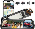 3 Channel Mirror Dash Cam with 4K+Inside 1080P+ 1080P 10 Inch Triple Rearview Mirror Camera, Night Vision, G-Sensor, Reverse 