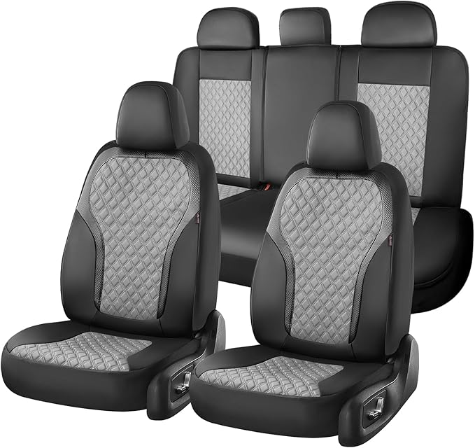 Coverado Car Seat Covers 5 Seats, Leather Seat Covers Full Set, Carbon Fiber Textured Design, Durable Waterproof Seat Protect