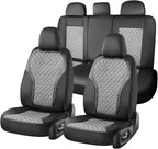 Coverado Car Seat Covers 5 Seats, Leather Seat Covers Full Set, Carbon Fiber Textured Design, Durable Waterproof Seat Protect
