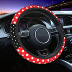 Black Polka Dot Red Bow Steering Wheel Cover,Cute Classic Universal Fit 14-15 inch Steering Wheel Cover for Women Men, Automo