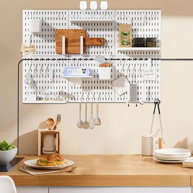 SHGJ&SOFT Peg Board Wall Organizer Panels, 50pcs - Includes 6 White Pegboards & Accessories, Plastic Pegboard for Home，Office