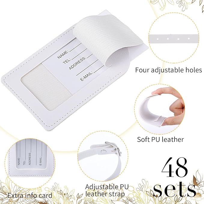 Amylove 48 Sets Leather Luggage Tags Bulk Wedding Favors Luggage Tags for Guests Bridal Gifts Wedding Bridal Shower Gift PU L