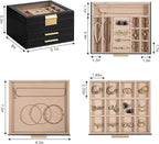 Somduy Jewelry Box Organizer for Women,3 Layers Jewelry Storage Display Box with Glass Lid,Gift for Christmas,3 Drawers,Large