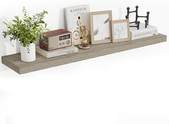 48 Inch Floating Shelves, 3D Textured Wood Grain, 48"x9.25"x1.5" Inch Deep Floating Shelves for Wall, Wooden Shelves for Bath