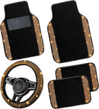 NBTEPEM Bling Car Floor Mats Full Set and Steering Wheel Cover, Universal Fit Most Cars, 4 pcs Sparkle Glitter Diamond Carpet, 5 pcs Bling Car Accessories Set for Women (Orange Diamond)