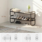 2 Tier Shoe Rack - Expandable Shoe Organizer for Closet, Adjustable Metal Shoe Shelf Storage, Stackable Long Shoe Stand Holde