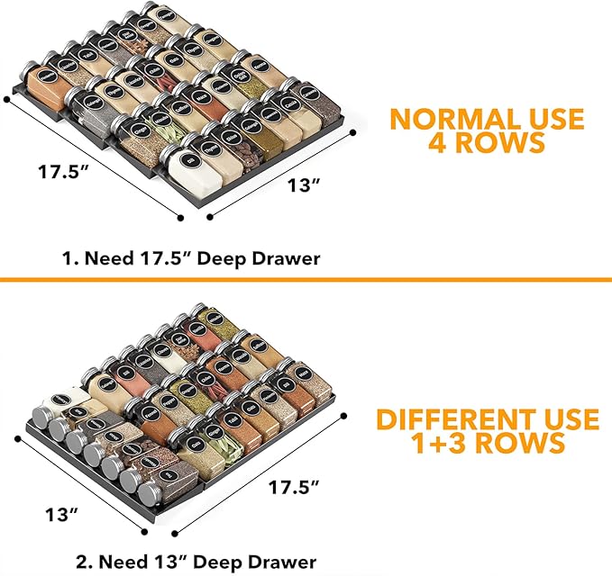 SpaceAid Bamboo Drawer Dividers with Inserts and Labels, 6 Dividers with 12 Inserts (17-22 in), Spice Drawer Organizer with 2