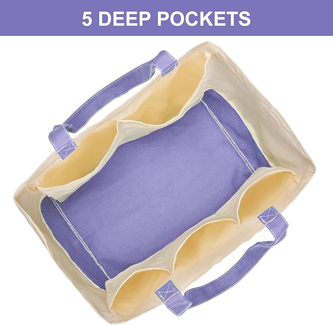 Reusable Grocery Bags Heavy Duty, 8.3 gal Foldable Large Canvas Tote Bag with Handles, Holds 60 lbs Canvas Shopping Bags, 1 Pack（Off White+Light purple）