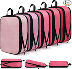 5 Pack Compression Packing Cubes for Travel Space Saving Cubes Luggage Organizer for Suitcase(Pink,S)