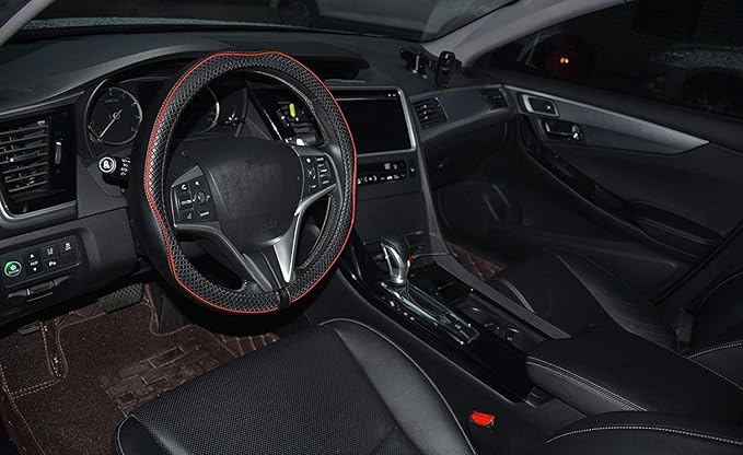 Microfiber Leather Car Steering Wheel Cover, Soft Padding, Durable, No Smell, Universal 15 Inch Steering Cover, Anti-Slip Emb